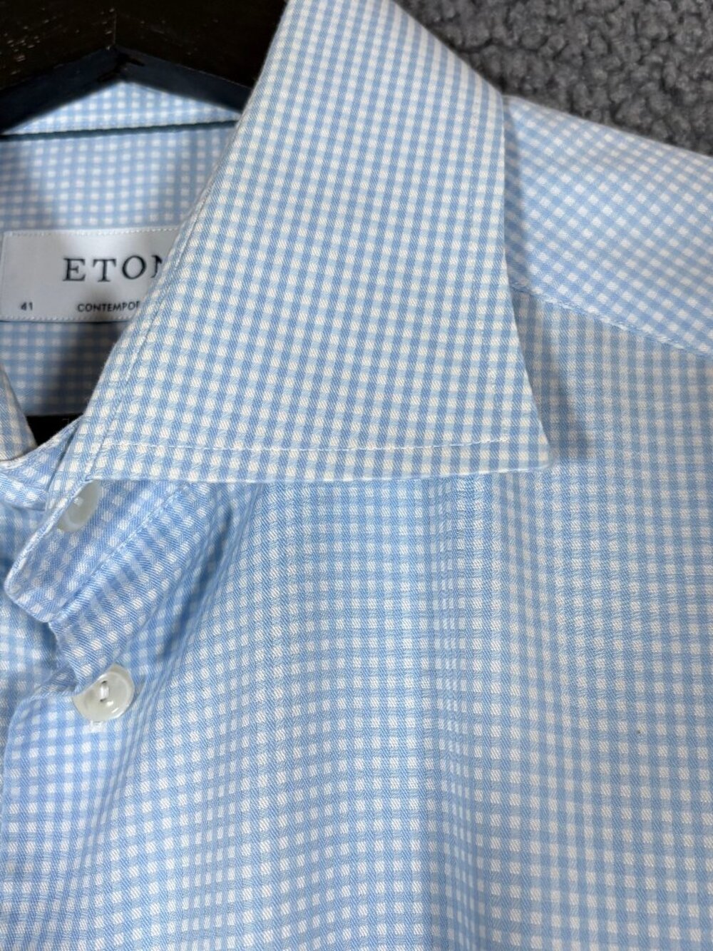 Eton Fine Twill Cotton Check Contemporary Button Up Shirt - Men's Size 41 /16